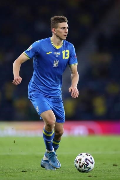 Illia Zabarnyi of Ukraine in action during the UEFA Euro 2020 Championship Round of 16 match between Sweden and Ukraine at Hampden Park on June 29,...