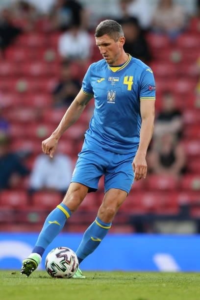 Serhiy Kryvtsov of Ukraine in action during the UEFA Euro 2020 Championship Round of 16 match between Sweden and Ukraine at Hampden Park on June 29,...