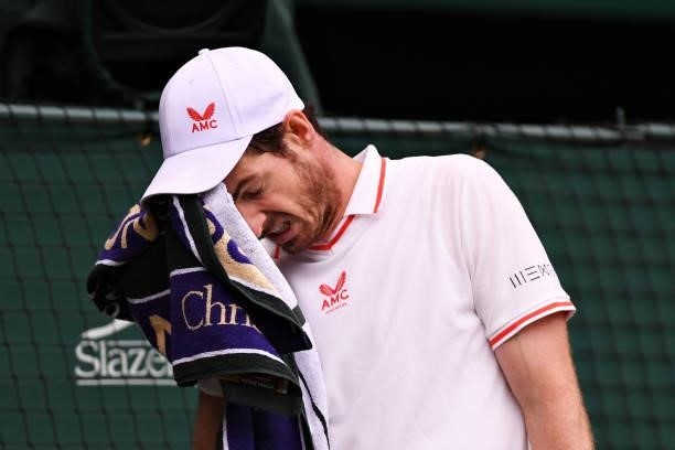 Andy Murray of Great Britain reacts in his Men's Singles Second Round match against Oscar Otte of Germany during Day Three of The Championships -...