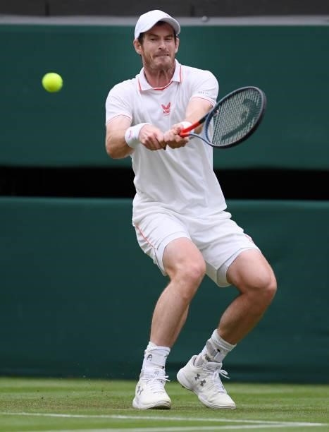 Andy Murray of Great Britain plays a backhand in his Men's Singles Second Round match against Oscar Otte of Germany during Day Three of The...