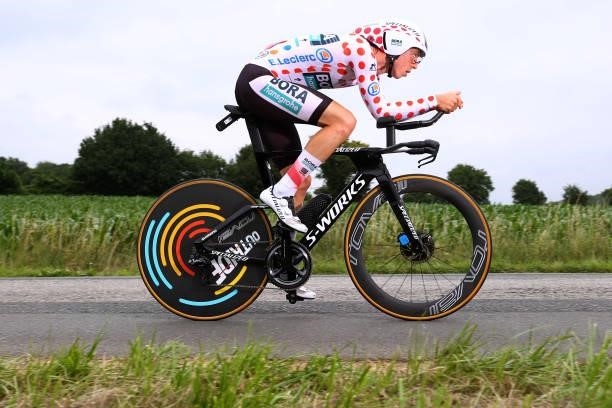 Ide Schelling of The Netherlands and Team BORA - Hansgrohe Polka Dot Mountain Jersey during the 108th Tour de France 2021, Stage 5 a 27,2km...