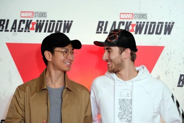 Henry Tran and SORA attend the “Black Widow” Paris Gala Screening at cinema Le Grand Rex on June 30, 2021 in Paris, France.