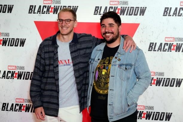 Leopold Lemarchand and guest attend the “Black Widow” Paris Gala Screening at cinema Le Grand Rex on June 30, 2021 in Paris, France.