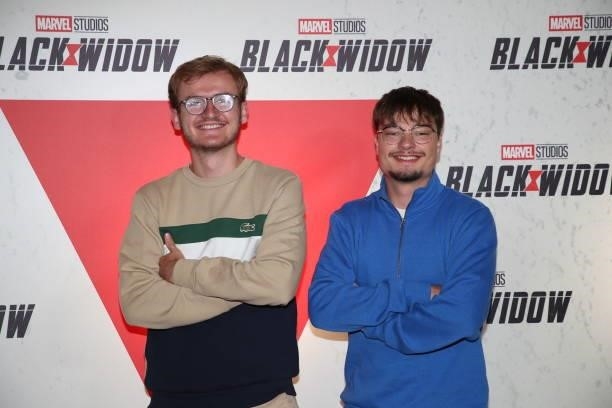 Lucas Studio and Guizzi attend the “Black Widow” Paris Gala Screening at cinema Le Grand Rex on June 30, 2021 in Paris, France.