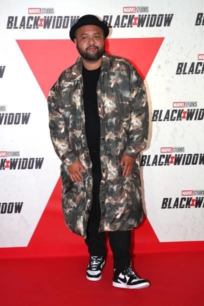 Raphal Yem attends the “Black Widow” Paris Gala Screening at cinema Le Grand Rex on June 30, 2021 in Paris, France.