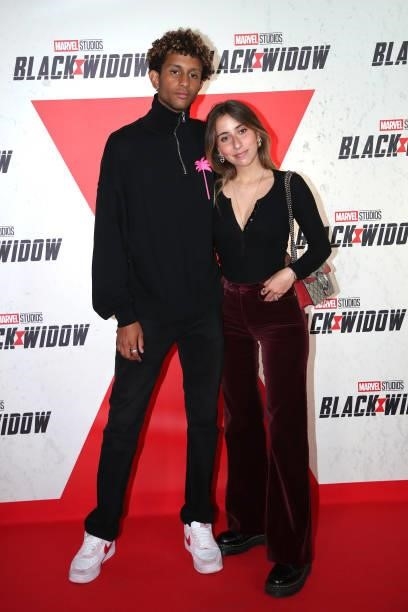 Rayan LVTT and Tess Acoca attend the “Black Widow” Paris Gala Screening at cinema Le Grand Rex on June 30, 2021 in Paris, France.