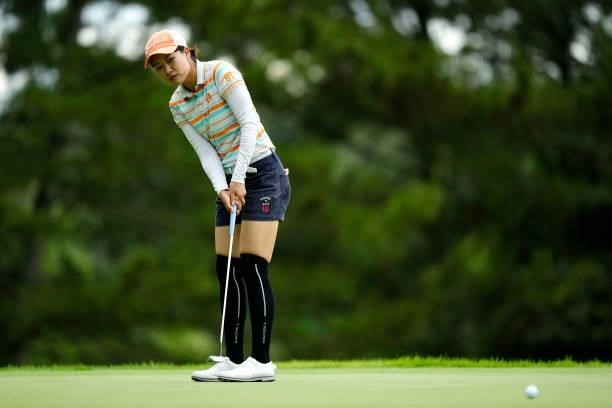 Ayano Nitta of Japan attempts a putt on the 3rd green during the third round of the Sky Ladies ABC Cup at the ABC Golf Club on July 1, 2021 in Kato,...