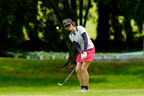 Tomoko Kanai of Japan chips onto the 3rd green during the third round of the Sky Ladies ABC Cup at the ABC Golf Club on July 1, 2021 in Kato, Hyogo,...
