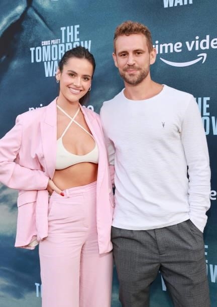 Natalie Joy and Nick Viall attend the premiere of Amazon's "The Tomorrow War