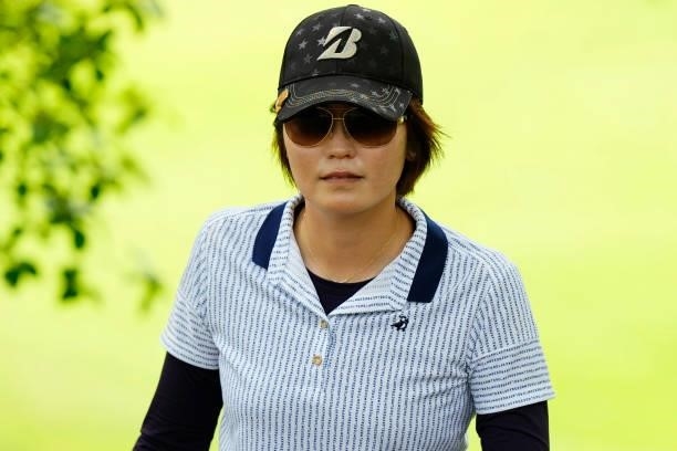 Tomoko Kanai of Japan is seen on her way to the 4th tee during the third round of the Sky Ladies ABC Cup at the ABC Golf Club on July 1, 2021 in...