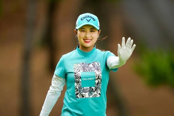 Hana Lee of South Korea waves on the 4th hole during the third round of the Sky Ladies ABC Cup at the ABC Golf Club on July 1, 2021 in Kato, Hyogo,...
