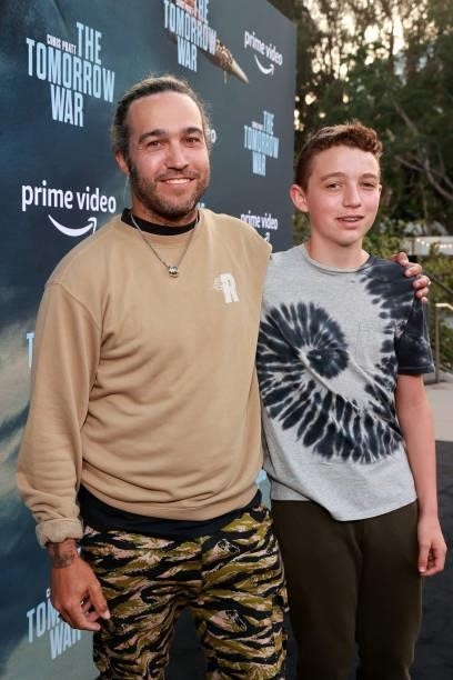 Pete Wentz and Bronx Wentz attend the premiere of Amazon's "The Tomorrow War