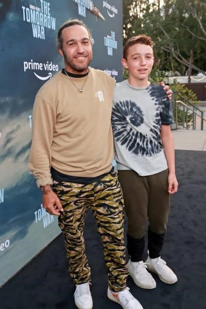 Pete Wentz and Bronx Wentz attend the premiere of Amazon's "The Tomorrow War
