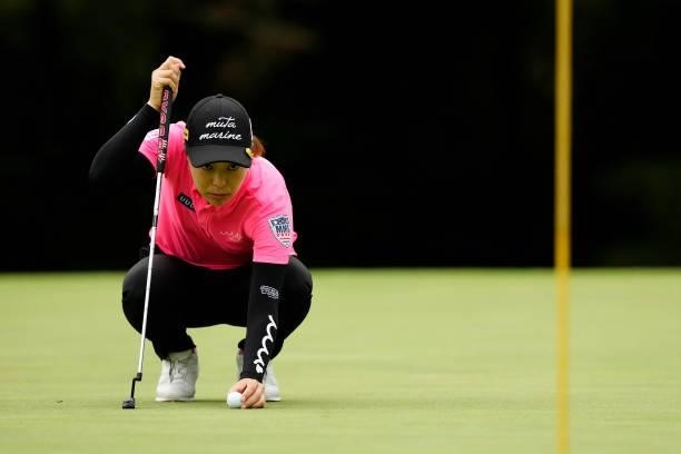 Mayu Hattori of Japan putts on the 15th green during the third round of the Sky Ladies ABC Cup at the ABC Golf Club on July 01, 2021 in Kato, Hyogo,...