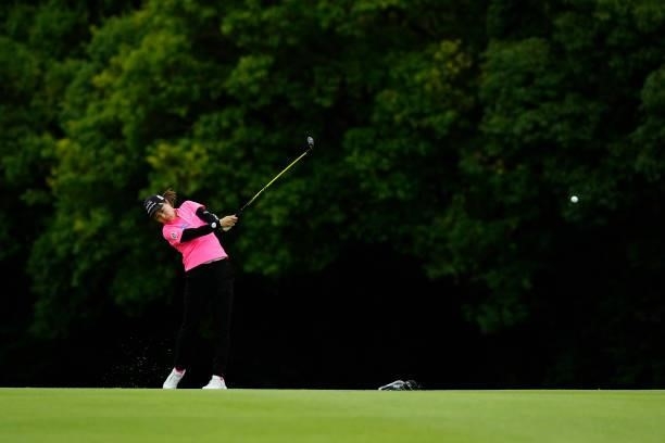 Mayu Hattori of Japan plays her second shot on the 15th hole during the third round of the Sky Ladies ABC Cup at the ABC Golf Club on July 01, 2021...