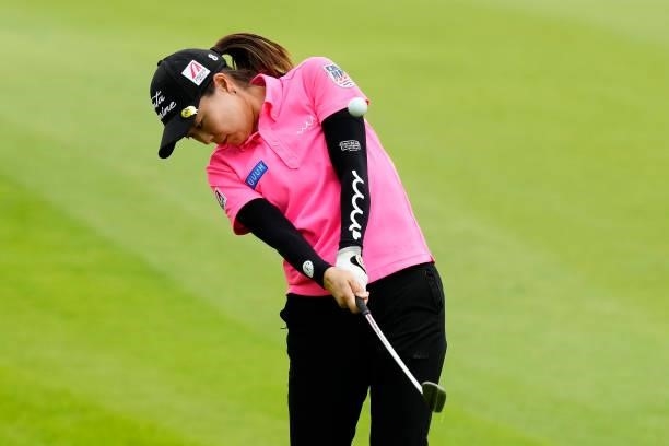 Mayu Hattori of Japan plays her second shot on the 14th hole during the third round of the Sky Ladies ABC Cup at the ABC Golf Club on July 01, 2021...
