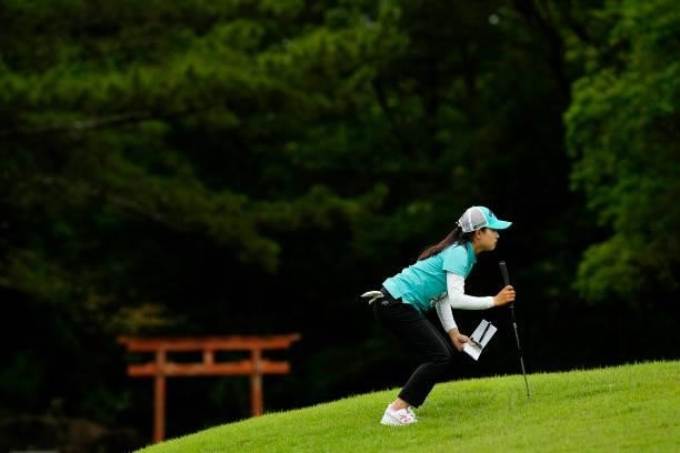 Hana Lee of South Korea reads her putt on the 17th green during the third round of the Sky Ladies ABC Cup at the ABC Golf Club on July 01, 2021 in...
