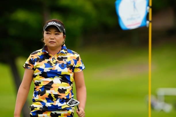 Hiromi Kamata of Japan walks off the 18th green during the third round of the Sky Ladies ABC Cup at the ABC Golf Club on July 01, 2021 in Kato,...