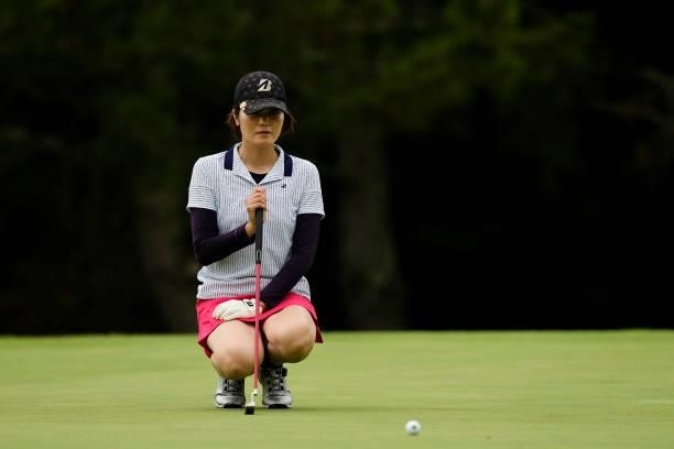 Tomoko Kanai of Japan prepares to putt on the 15th green during the third round of the Sky Ladies ABC Cup at the ABC Golf Club on July 01, 2021 in...