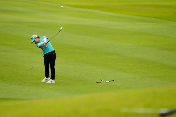 Hana Lee of South Korea plays her third shot on the 15th hole during the third round of the Sky Ladies ABC Cup at the ABC Golf Club on July 01, 2021...