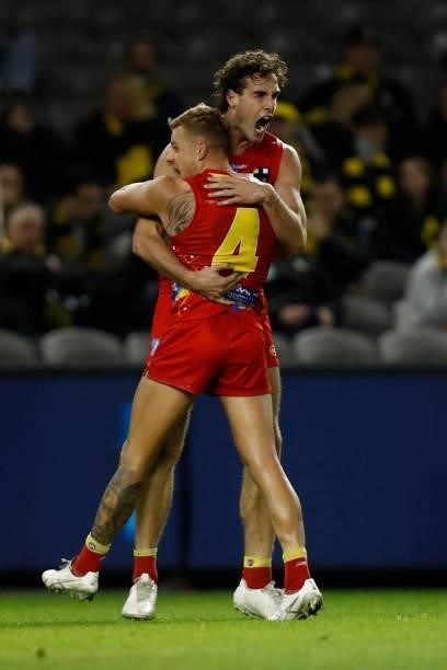 Ben King of the Suns celebrates a goal during the round 16 AFL match between the Gold Coast Suns and the Richmond Tigers at Marvel Stadium on July...