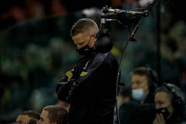 Richmond senior coach, Damien Hardwick looks on from the bench during the round 16 AFL match between the Gold Coast Suns and the Richmond Tigers at...