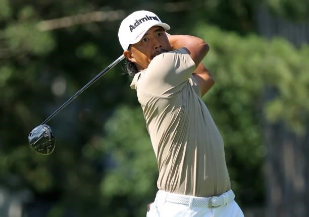 Satoshi Kodaira of Japan plays his shot from the fourth tee during the first round of the Rocket Mortgage Classic on July 01, 2021 at the Detroit...