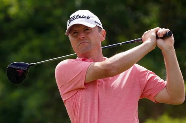 Michael Hoey of Northern Ireland in action during Day One of the Kaskada Golf Challenge at Kaskada Golf Resort on July 01, 2021 in Brno, Czech...