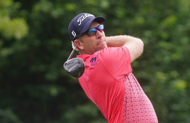 Oliver Bekker of South Africa in action during Day One of the Kaskada Golf Challenge at Kaskada Golf Resort on July 01, 2021 in Brno, Czech Republic.
