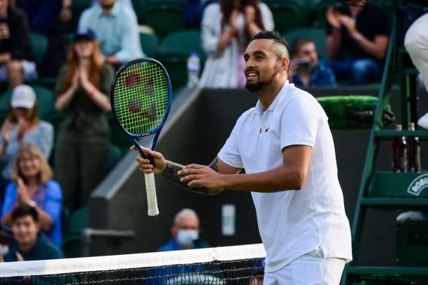 Nick Kyrgios of Australia celebrates his victory over Gianluca Mager of Italy in the second round of the gentlemen's singles during Day Four of The...