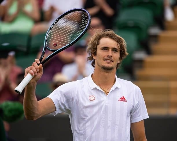 Alexander Zverev of Germany hits a forehand against Tennys Sandgren of the United States in the second round of the gentlemen's singles during Day...