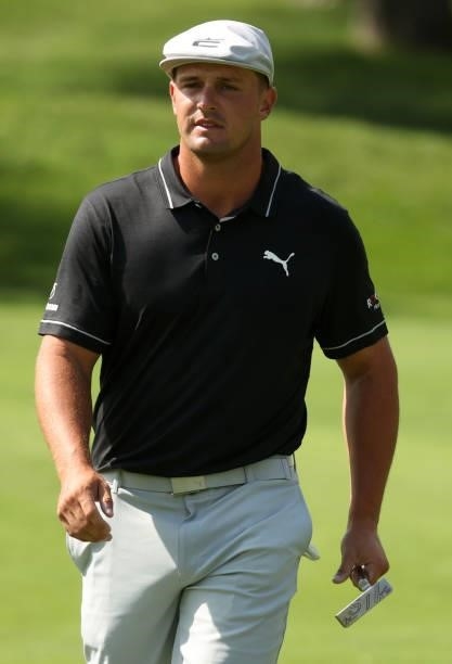 Bryson DeChambeau walks up the third fairway during the first round of the Rocket Mortgage Classic on July 01, 2021 at the Detroit Golf Club in...