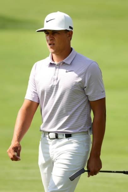 Cameron Champ walks to the second green during the first round of the Rocket Mortgage Classic on July 01, 2021 at the Detroit Golf Club in Detroit,...