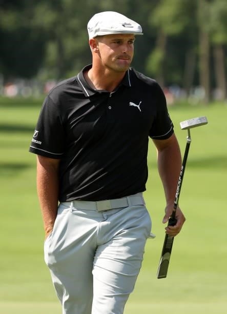 Bryson DeChambeau walks on the second green during the first round of the Rocket Mortgage Classic on July 01, 2021 at the Detroit Golf Club in...