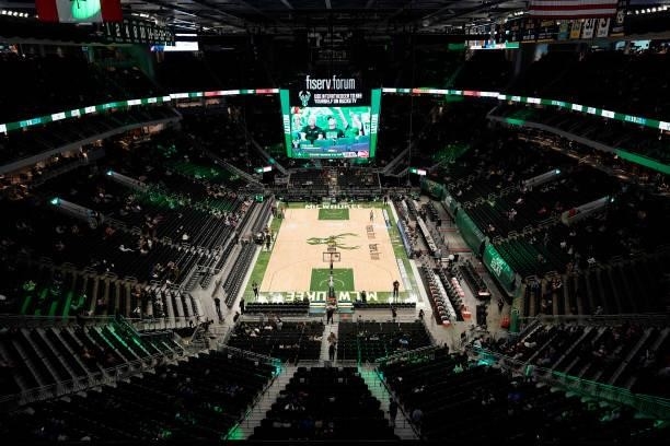 General view before Game Five of the Eastern Conference Finals between the Milwaukee Bucks and the Atlanta Hawks at Fiserv Forum on July 01, 2021 in...