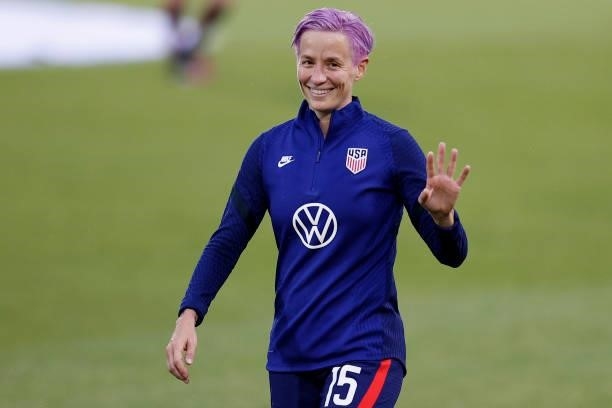 Megan Rapinoe of the United States waves to fans before the game against Mexico at Rentschler Field on July 01, 2021 in East Hartford, Connecticut.