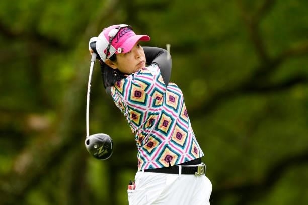 Kaori Yamamoto of Japan hits her tee shot on the 2nd hole during the final round of the Sky Ladies ABC Cup at the ABC Golf Club on July 2, 2021 in...