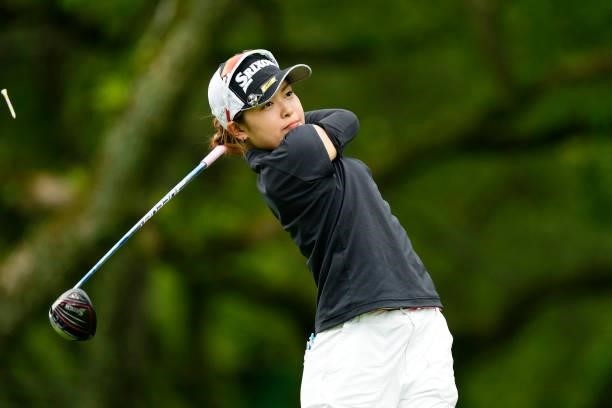 Sae Ogura of Japan hits her tee shot on the 2nd hole during the final round of the Sky Ladies ABC Cup at the ABC Golf Club on July 2, 2021 in Kato,...
