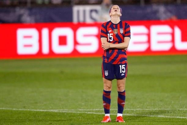Megan Rapinoe of United States reacts after missing a shot on goal against Mexico at Rentschler Field on July 01, 2021 in East Hartford, Connecticut.