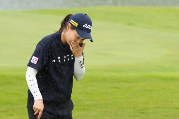Mayu Hattori of Japan walks off the 18th green after winning the final round of the Sky Ladies ABC Cup at the ABC Golf Club on July 02, 2021 in Kato,...