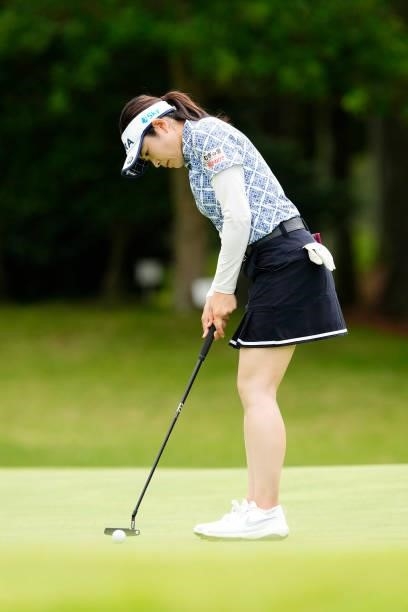 Sumika Nakasone of Japan putts on the 3rd green hole during the final round of the Sky Ladies ABC Cup at the ABC Golf Club on July 02, 2021 in Kato,...