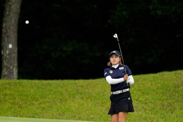 Ayame Sakuma of Japan chips onto the 2nd green during the final round of the Sky Ladies ABC Cup at the ABC Golf Club on July 02, 2021 in Kato, Hyogo,...