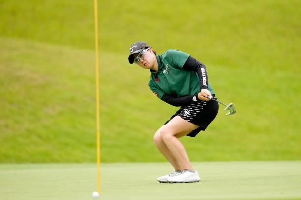Mayu Hosaka of Japan putts on the 7th green during the final round of the Sky Ladies ABC Cup at the ABC Golf Club on July 02, 2021 in Kato, Hyogo,...