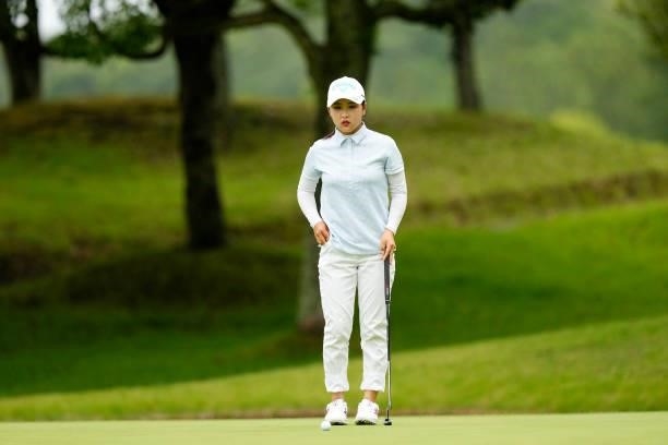 Hana Lee of South Korea prepares to putt on the 7th green during the final round of the Sky Ladies ABC Cup at the ABC Golf Club on July 02, 2021 in...