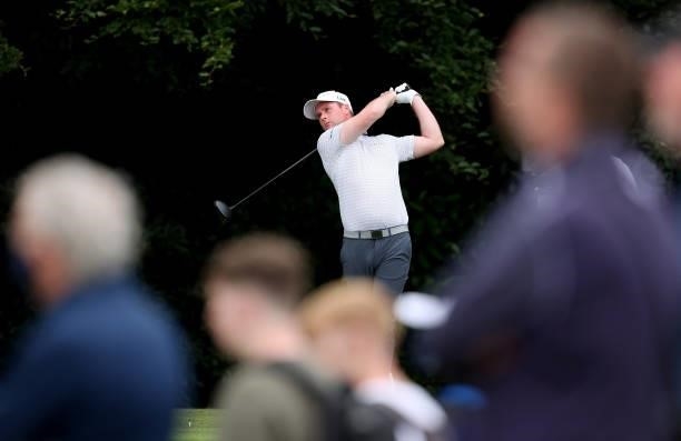 Jonathan Caldwell of Northern Ireland tees off on the 13th hole during Day Two of The Dubai Duty Free Irish Open at Mount Juliet Golf Club on July...