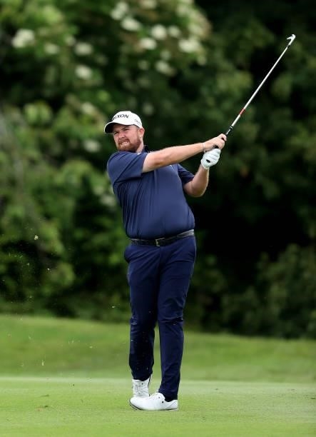 Shane Lowry of Ireland plays his second shot on the 15th hole during Day Two of The Dubai Duty Free Irish Open at Mount Juliet Golf Club on July 02,...
