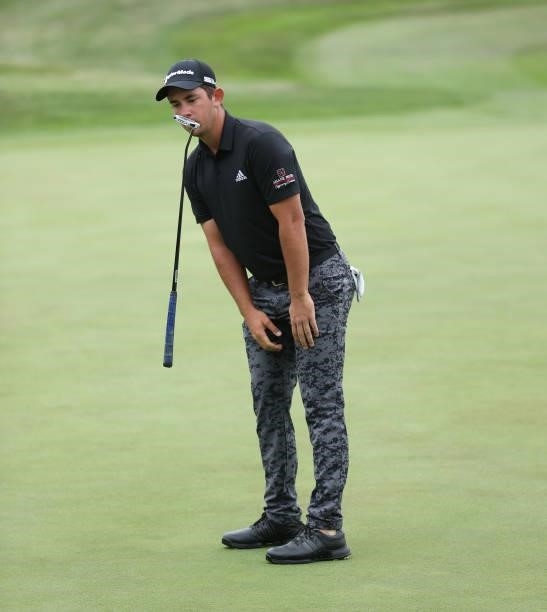 Lucas Herbert of Australia reacts after a missed putt on on the 18th green during Day Two of The Dubai Duty Free Irish Open at Mount Juliet Golf Club...