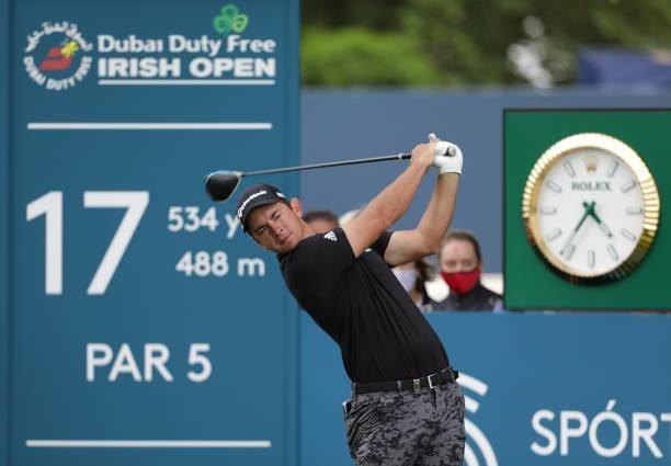 Lucas Herbert of Australia tees off on the 17th hole during Day Two of The Dubai Duty Free Irish Open at Mount Juliet Golf Club on July 02, 2021 in...