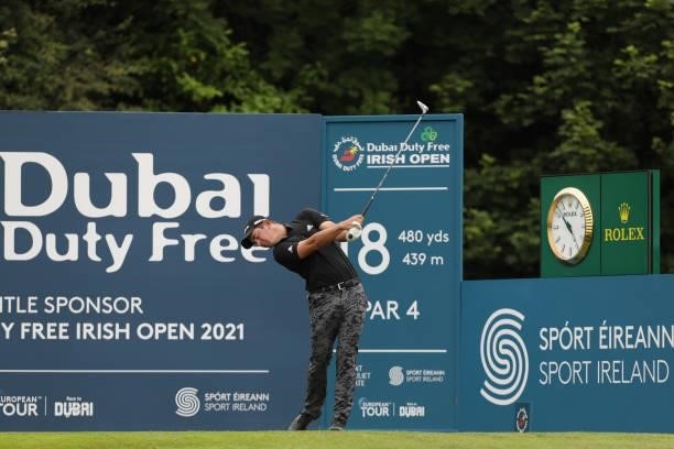 Lucas Herbert of Australia tees off on the 18th hole during Day Two of The Dubai Duty Free Irish Open at Mount Juliet Golf Club on July 02, 2021 in...