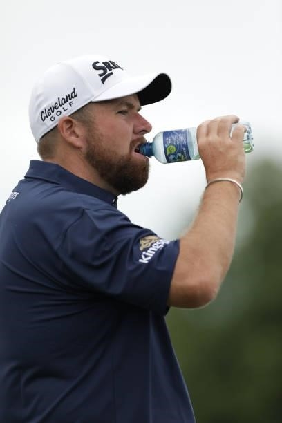 Shane Lowry of Ireland takes a drink on the 18th hole during Day Two of The Dubai Duty Free Irish Open at Mount Juliet Golf Club on July 02, 2021 in...